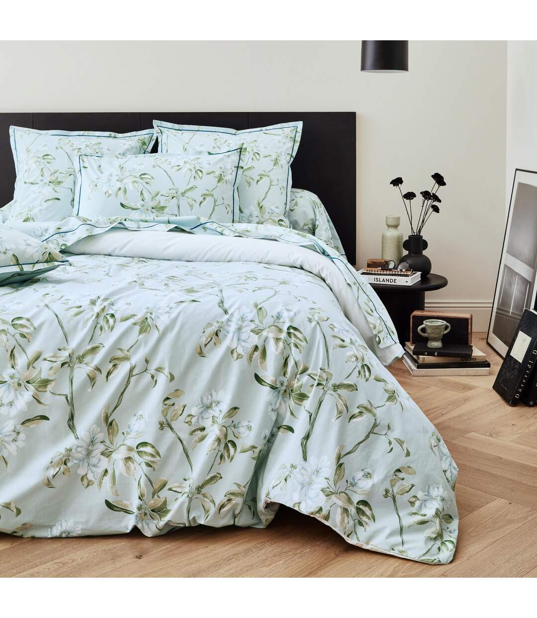 Housse de couette 260x240 cm percale coton ELÉNA vert Nil