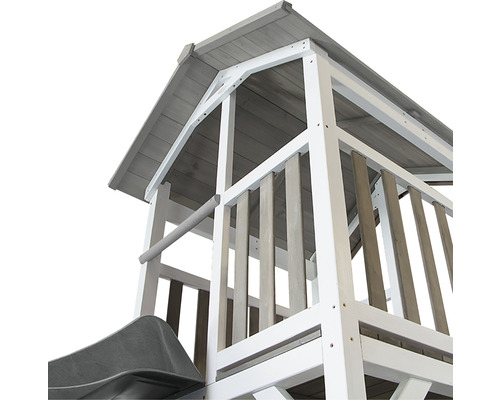 axi Beach Tower speeltoren met dubbele schommel en glijbaan, grijs hout, grijs en wit