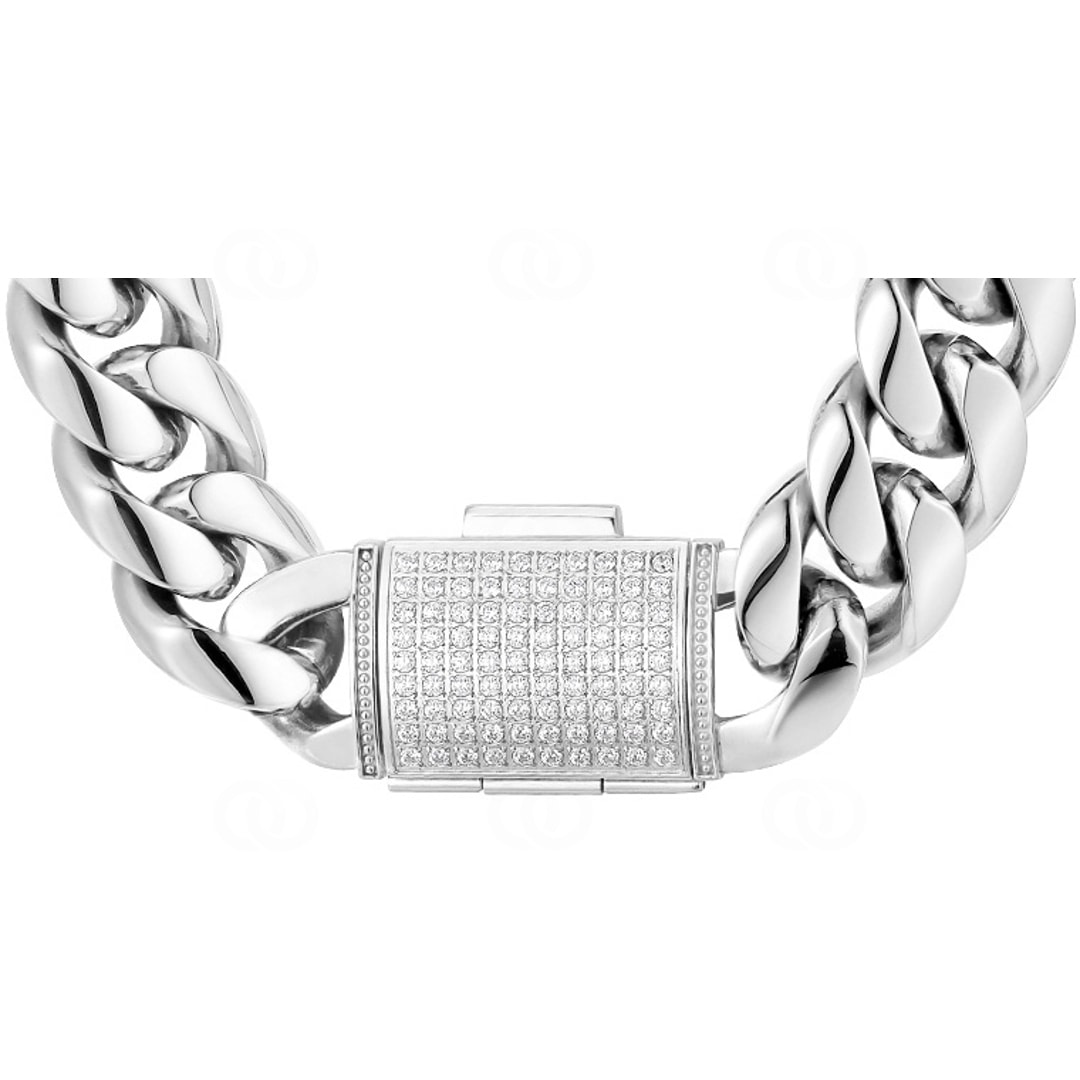 18mm Cuban Link Panzerkette silbrig mit Zirkonia Verschluss