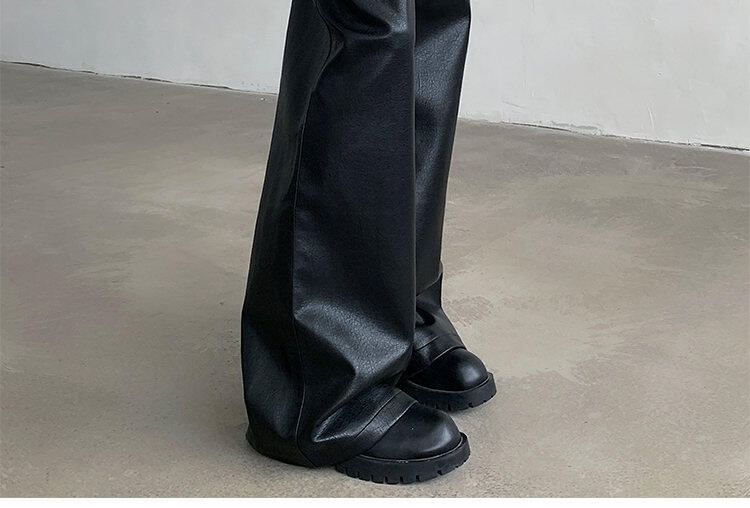 VEAZ - Hoge taille imitatieleren wijde broek