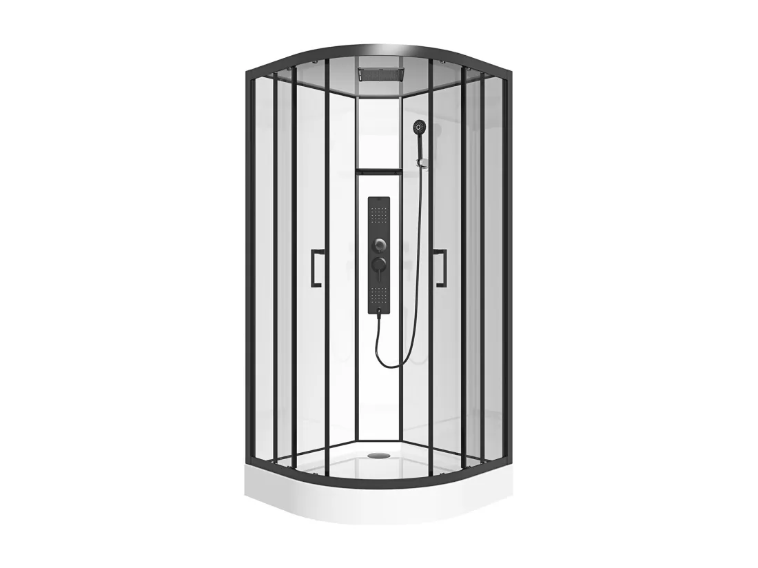 Cabine de douche hydromassante en quart de cercle - L90 x l90 x H215 cm - SOLENA