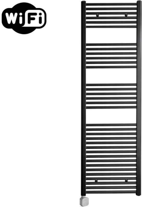 Sanicare - Carini - Elektrische Wifi Radiator - Zwart - 172x45cm - Met Thermostaat Chroom Linksonder