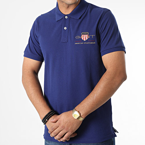 Polo Manches Courtes Archive Shield Pique 2002014 Bleu Marine