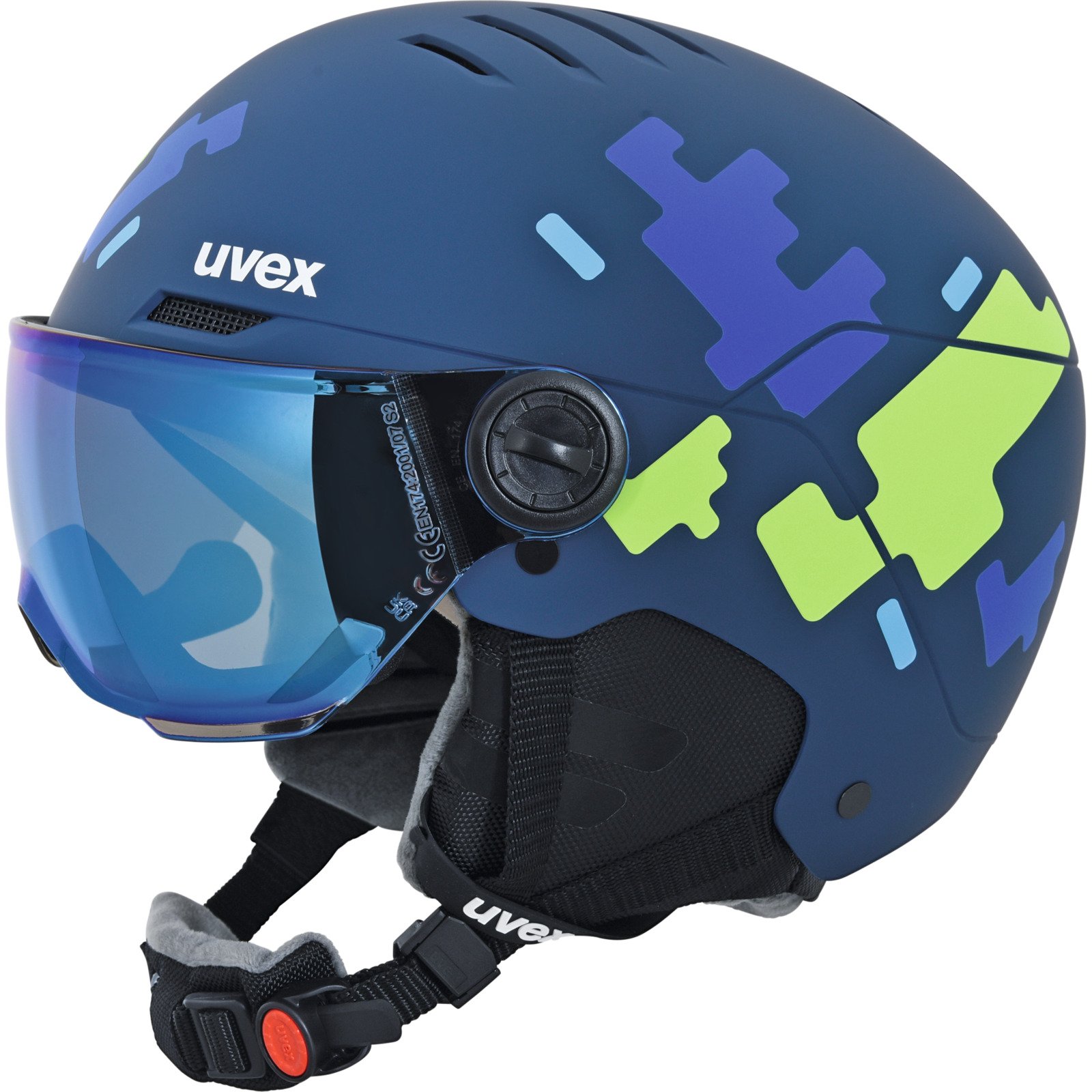 Uvex Kinder-Skihelm Rocket Jr Visor blau, 51-55