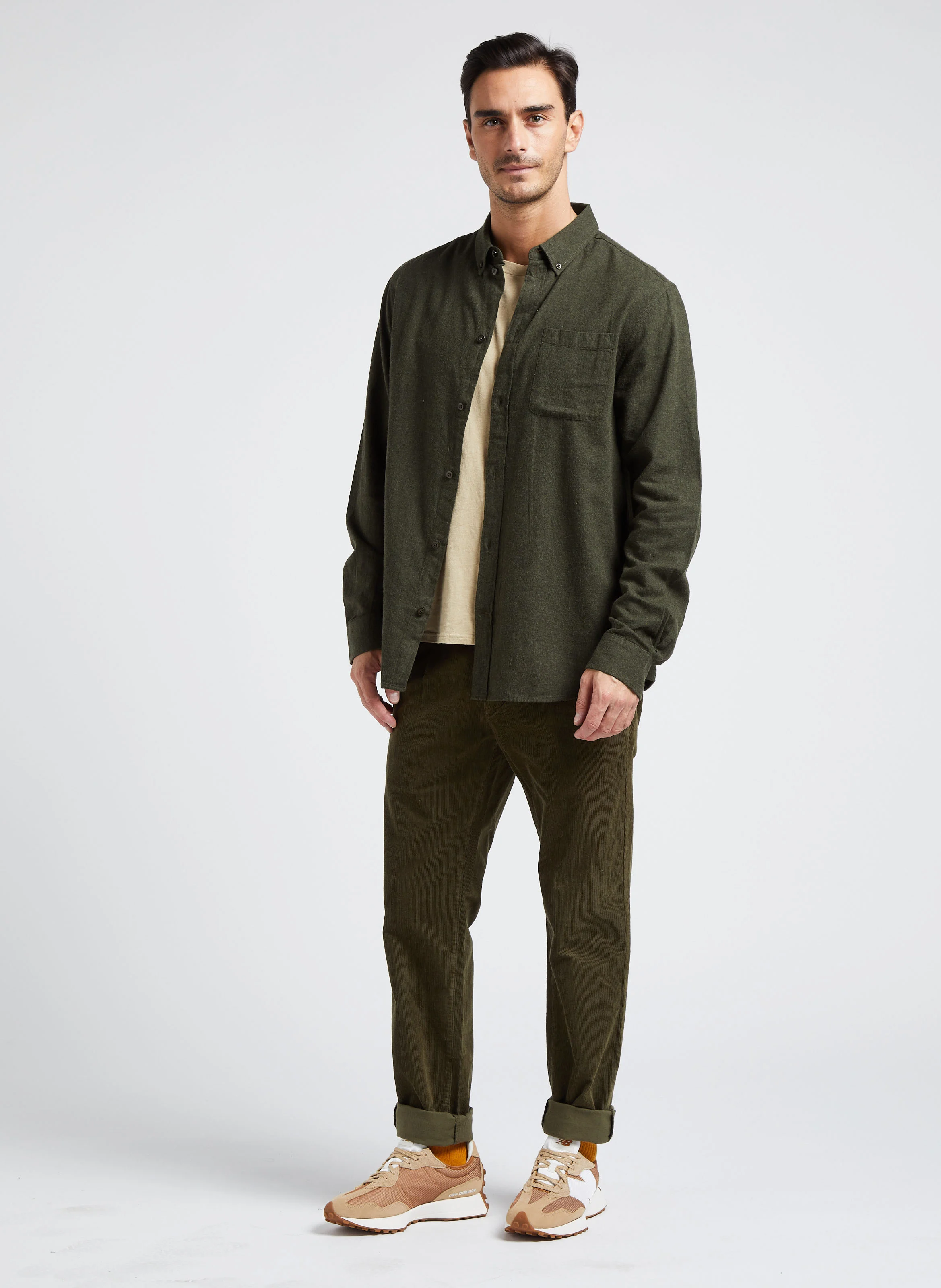 Chemise col américain regular-fit en coton bio | Vert