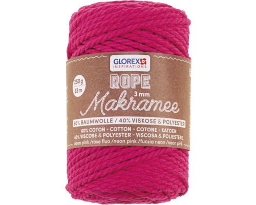 Macramé touw 3 mm 250g gedraaid neon roze 63 m