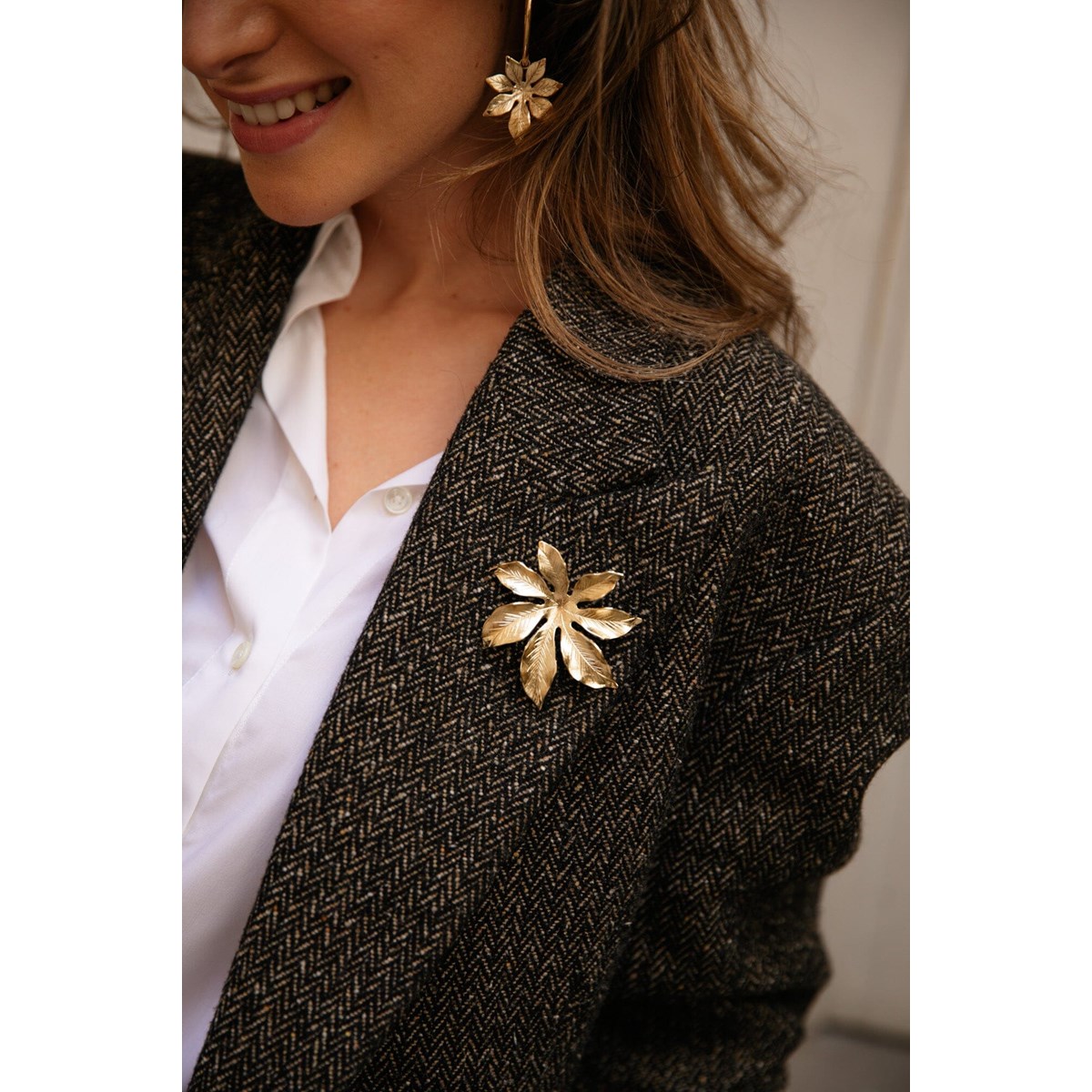 broche fleur doré à l'or fin - CHLORIS