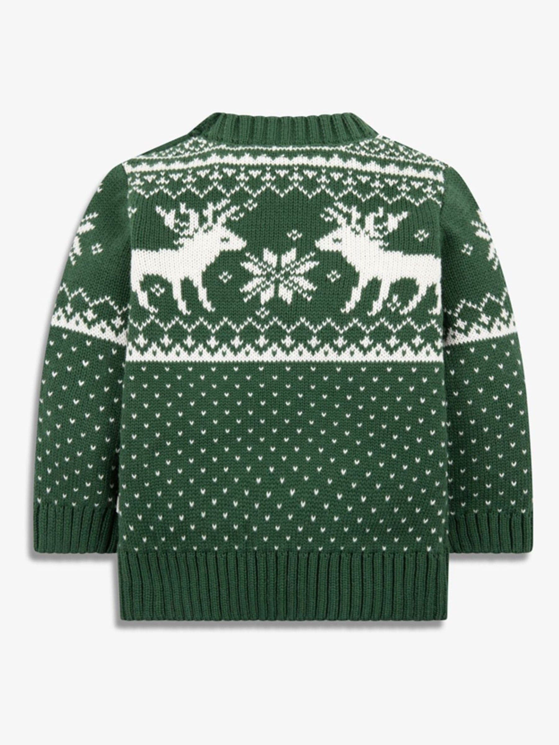 Groen - Kersttrui voor baby's met rendieren en fairislepatroon