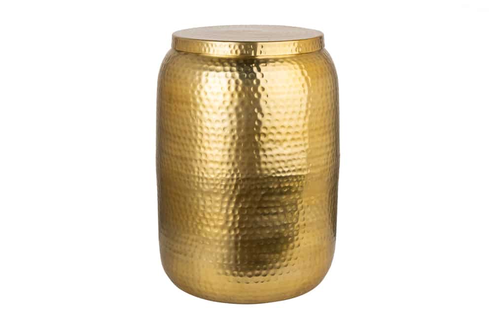 Handgefertigter Beistelltisch ORIENT STORAGE 50cm gold Hammerschlag Design mit Stauraum rund