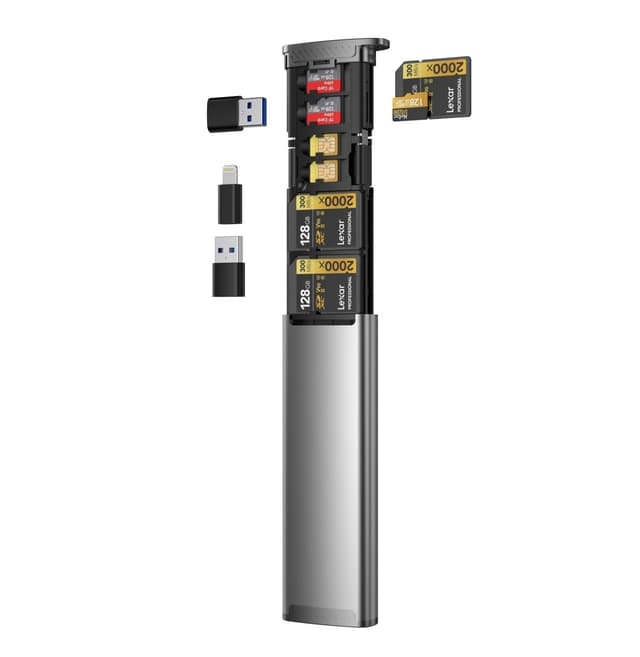 NÖRDIC USB-A 3.1, USB-C 3.1, Lightning-kortlæser og opbevaringsskab 2 slot SD, MicroSD, 1xUSB-A UHS-I