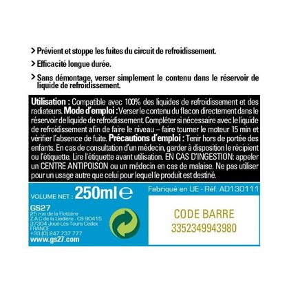 Produit d'entretien GS27 Stop Fuite Radiateur - Préventif & Curatif Universel