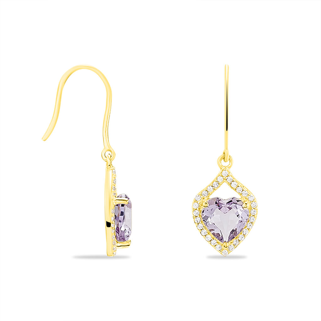 Boucles D'oreilles Pendantes Rosaline Or Jaune Amethyste Et Oxyde