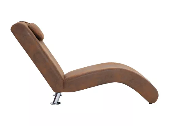 Chaise longue avec oreiller marron Similicuir daim