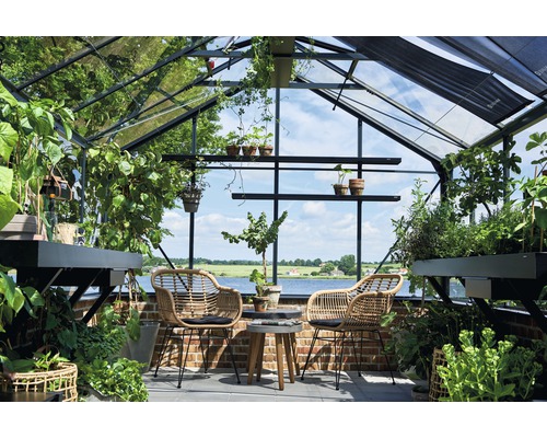 JULIANA Premium kas 13,0 m² 3 mm veiligheidsglas voor metselwerkfundament 296 x 439 cm antraciet/zwart