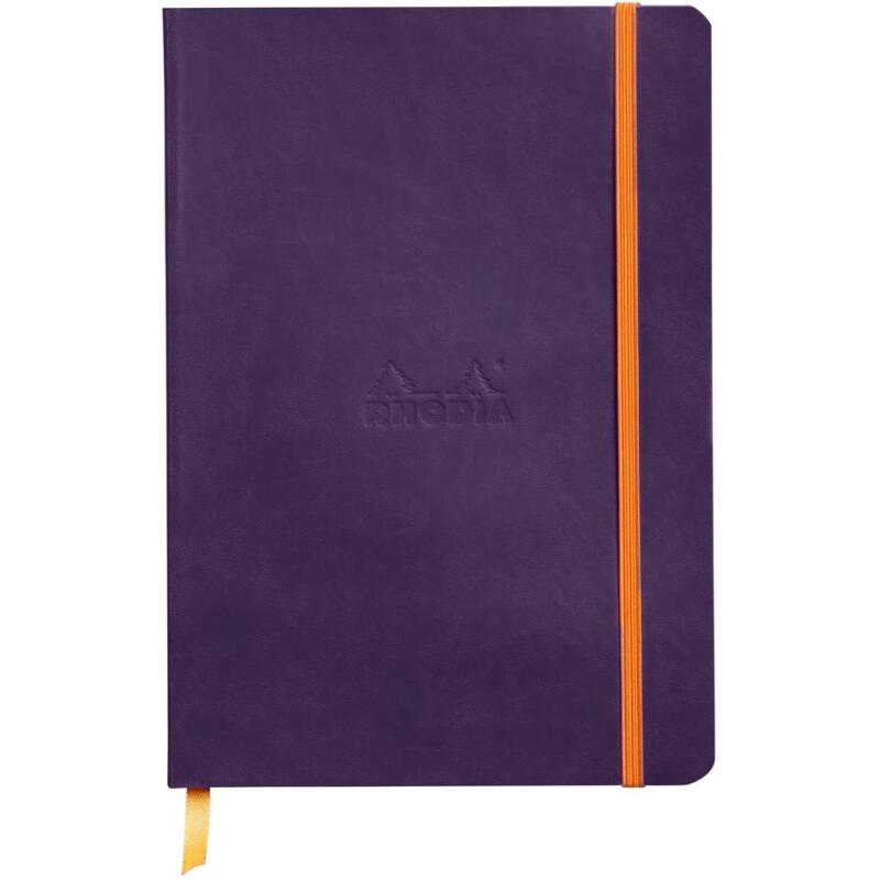 Rhodiarama carnet souple AUBERGINE A5 160 pages dot papier ivoire 90 g/m2, fermeture élastique - Aubergine