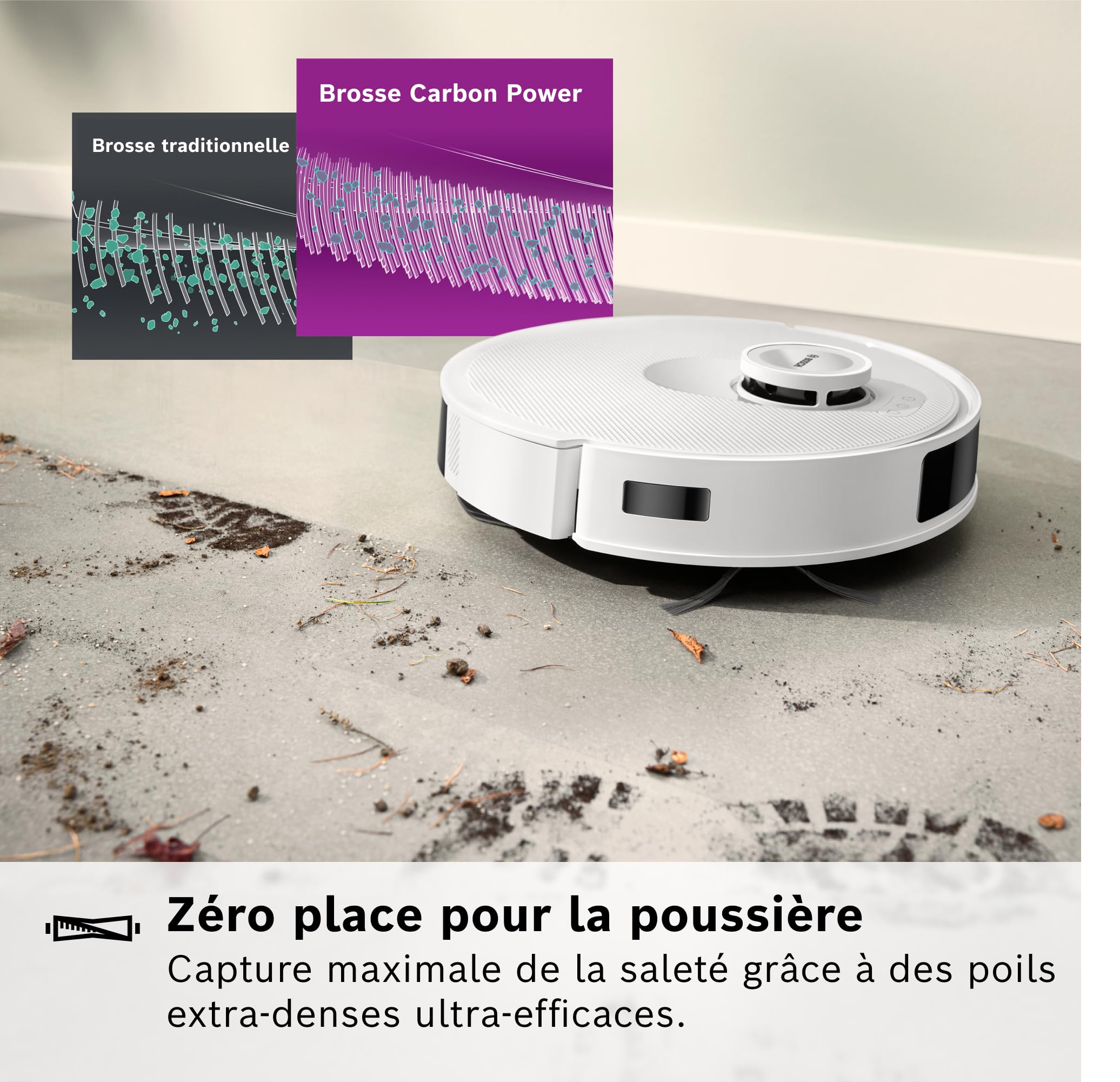 Bosch Spotless + BCRD1W Robot aspirateur-Laveur, 11 000 Pa, serpillère Statique, Station de Service, Navigation Smart Vision Infrarouge, Application H