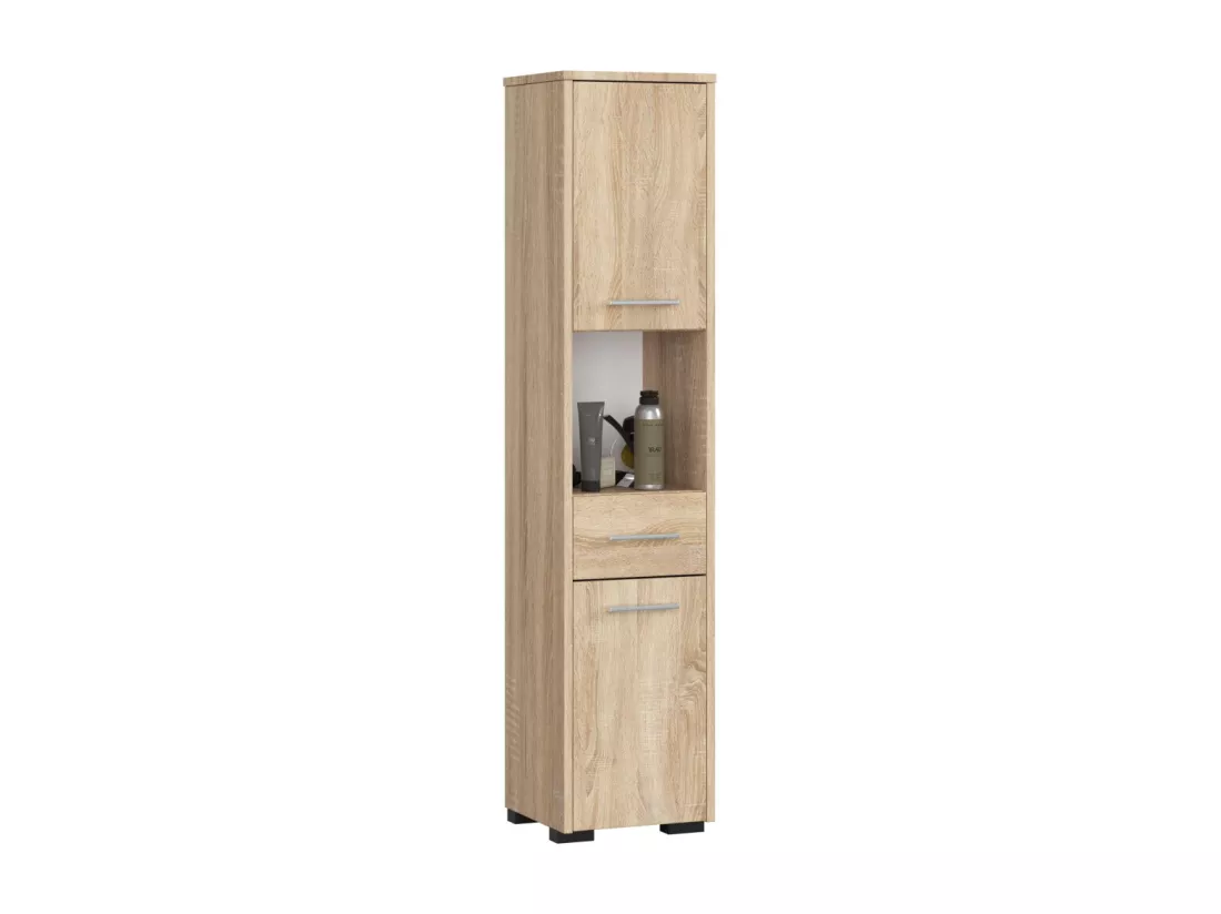 Colonne salle de bains AKORD FIN Chêne Sonoma 30 cm 2 portes 1 tiroir façade Chêne Sonoma 5 étagères 30x30x140 cm