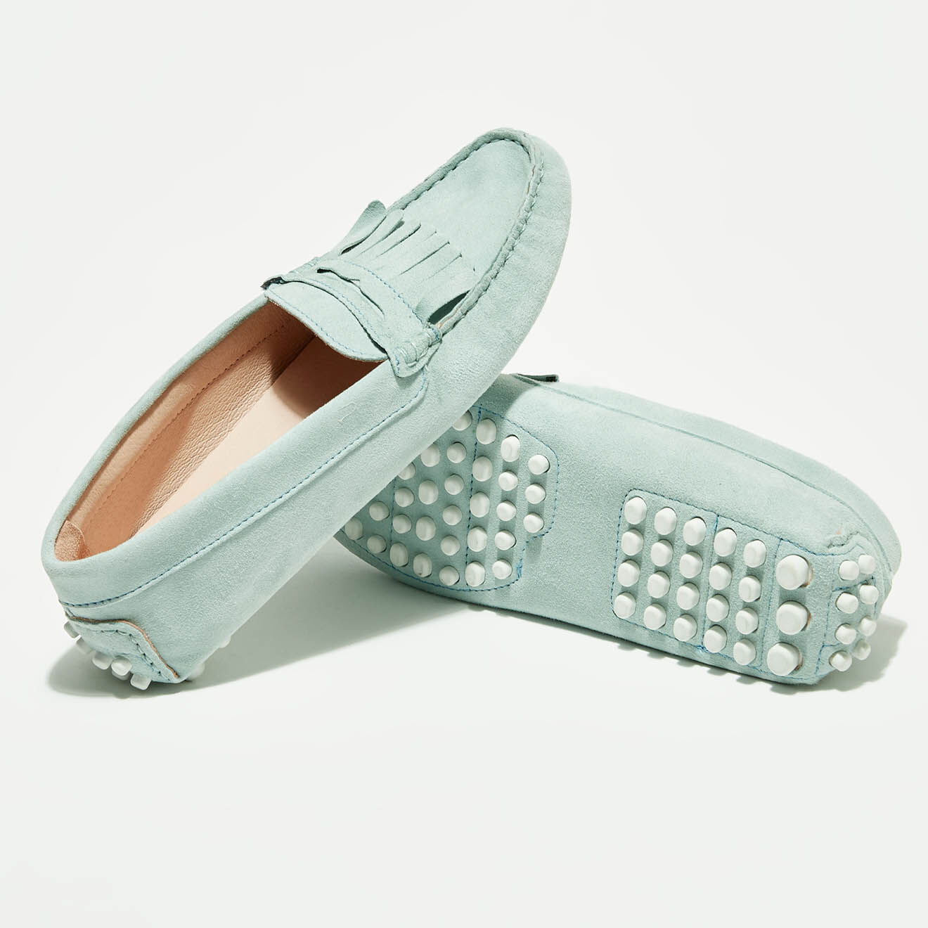 Flavio Création Mocassins en Velours de Cuir Marcia bleu ciel/blanc
