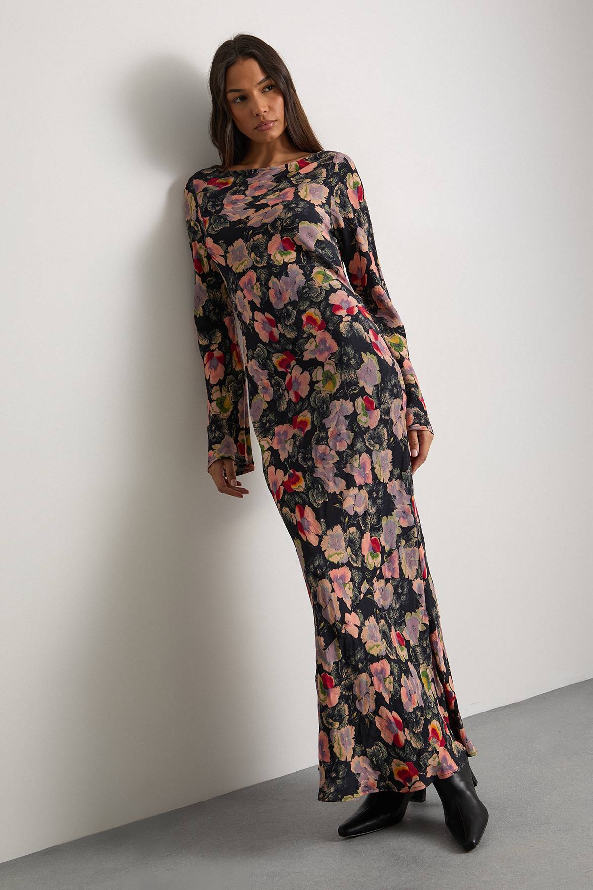 Warehouse Robe Midaxi Florale Coupe Biais Dos Échancré