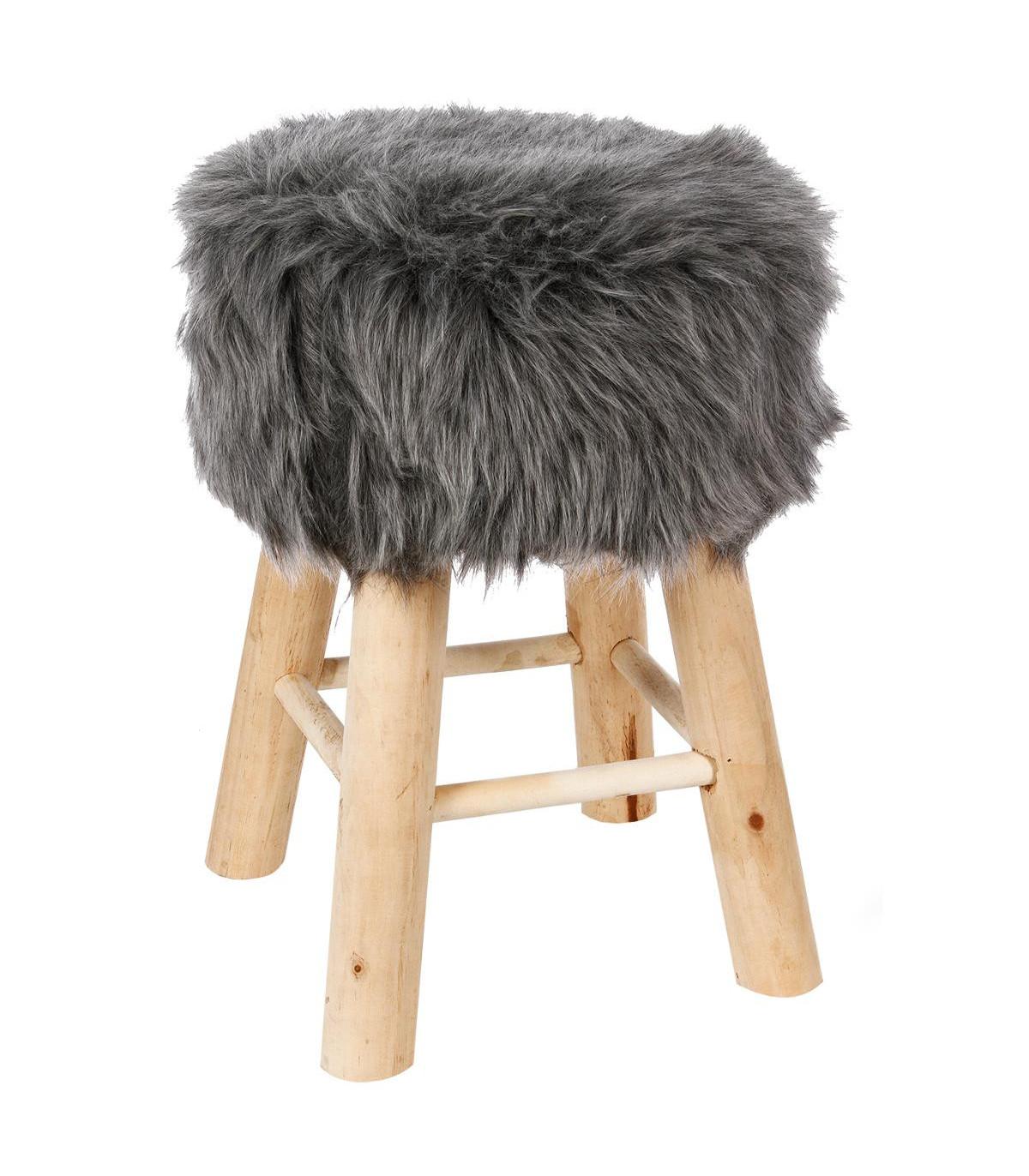 TABOURET APPOINT FOURRURE OSLO GRIS