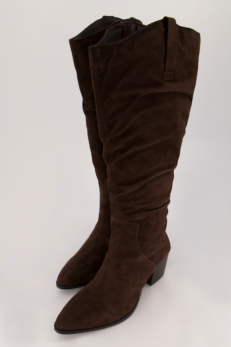 Lederstiefel, XL-Schaft, Veloursleder, Raffungen Weite H