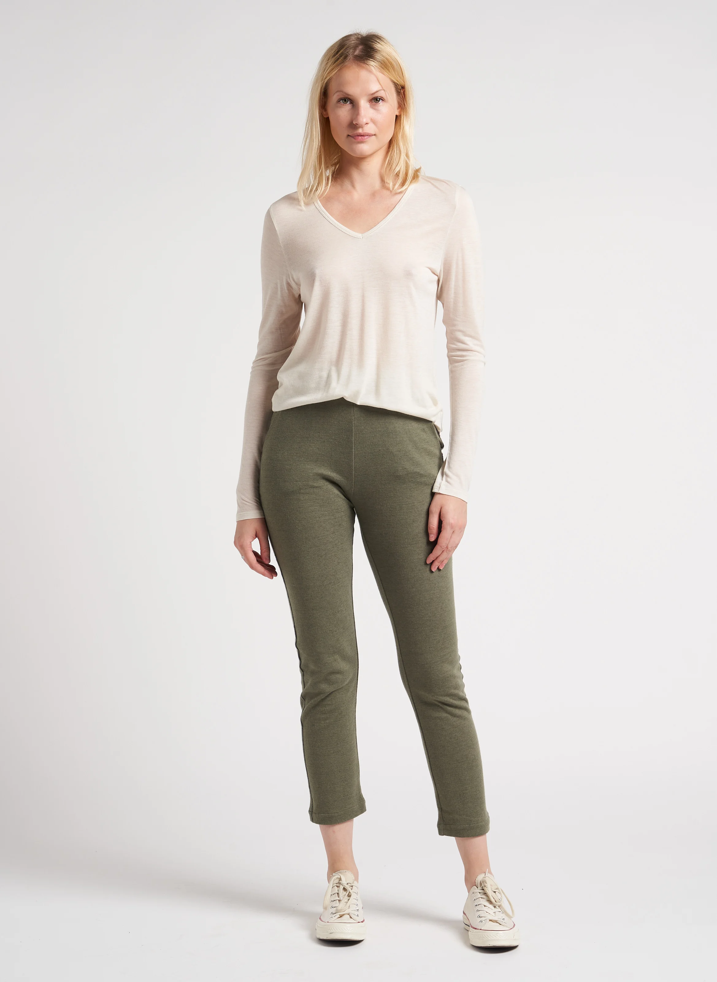 Pantalon droit en coton mélangé| Vert