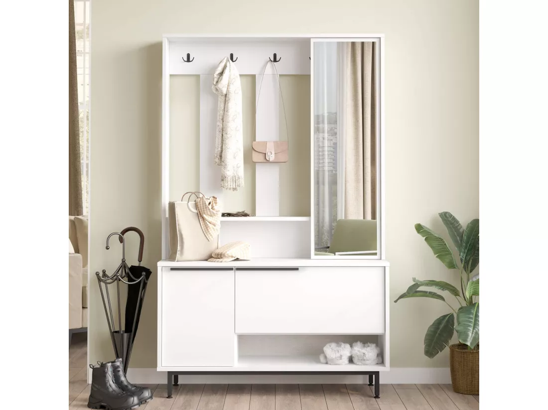 Armoire d'entrée Rebecca Mobili Mikan 178x112x33,5 Panneau de particules Verre Blanc Gris Foncé Moderne