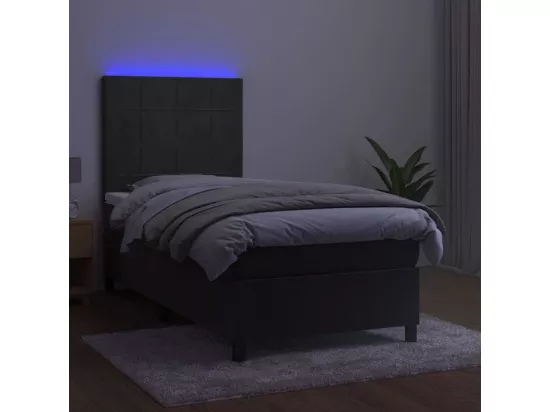 Sommier tapissier et matelas et LED Gris foncé 90x190cm Velours