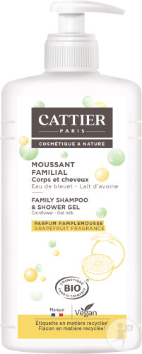 Cattier Moussant Familial Au Lactosérum Corps Et Cheveux Bio Flacon Pompe 1l
