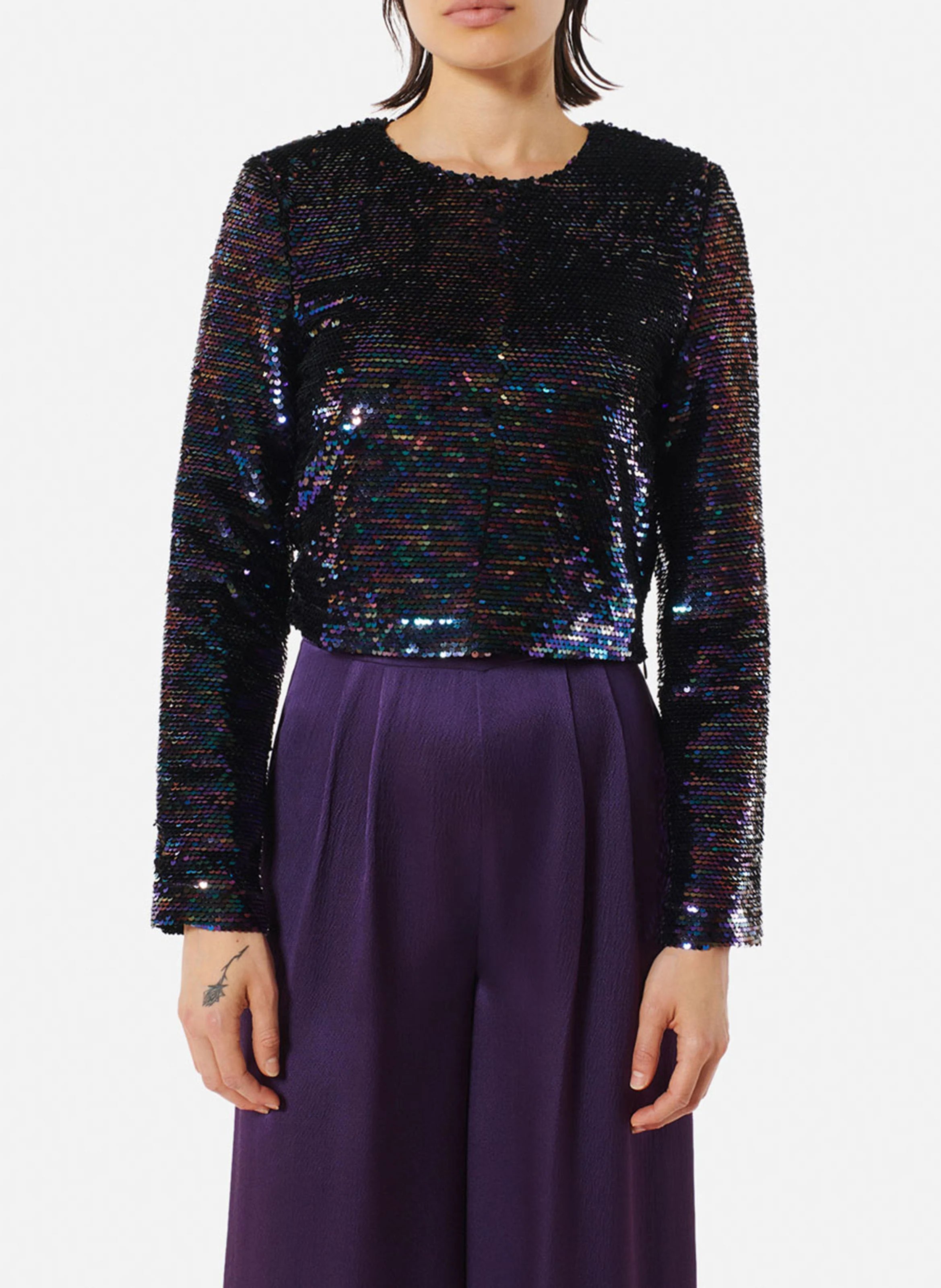 ABBA 2 - Top droit col rond à sequins | Multicolore