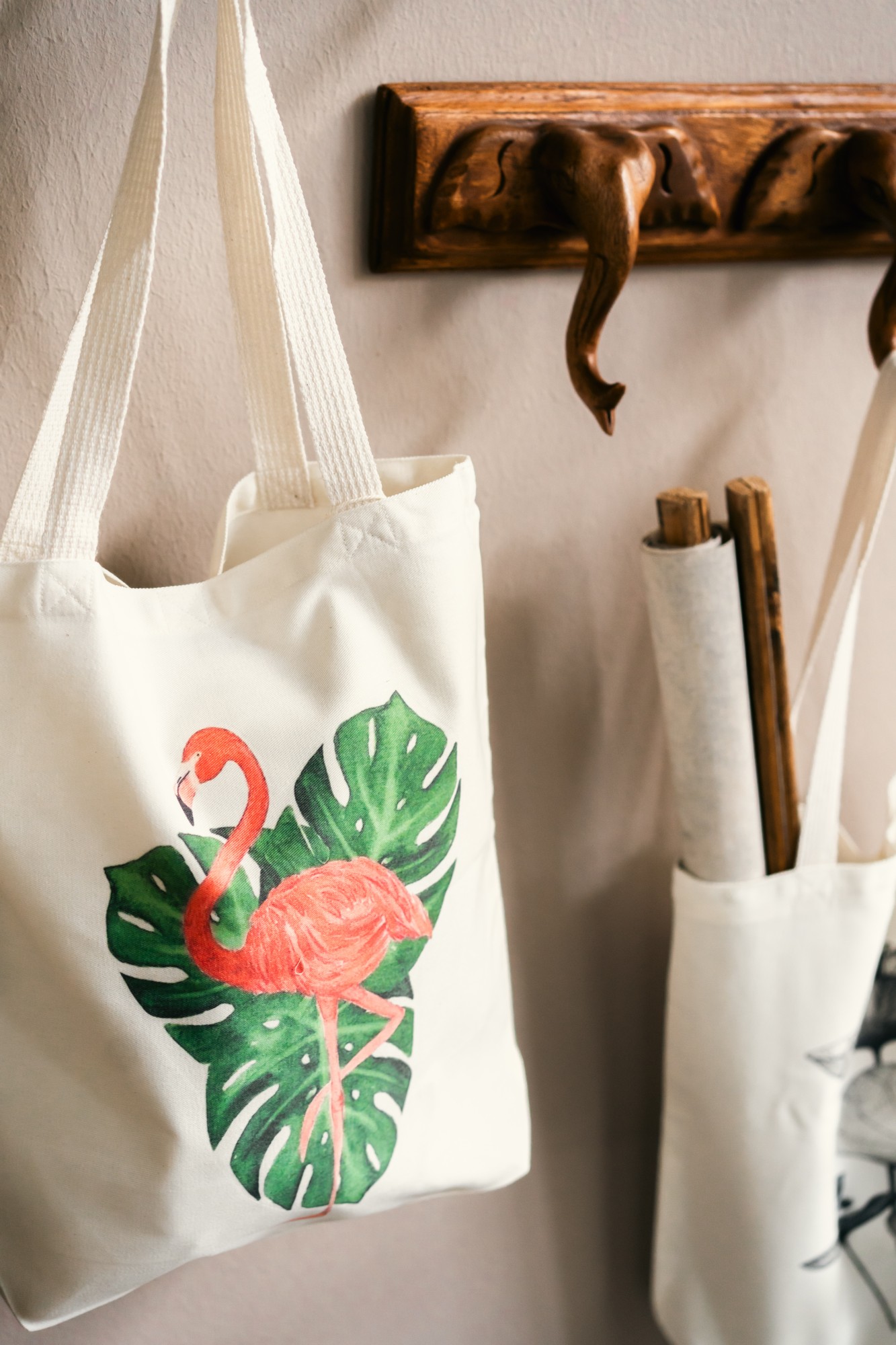 Stoffbeutel 'Flamingo', weiß, H 40 cm, B 40 cm, L 9 cm günstig bestellen
