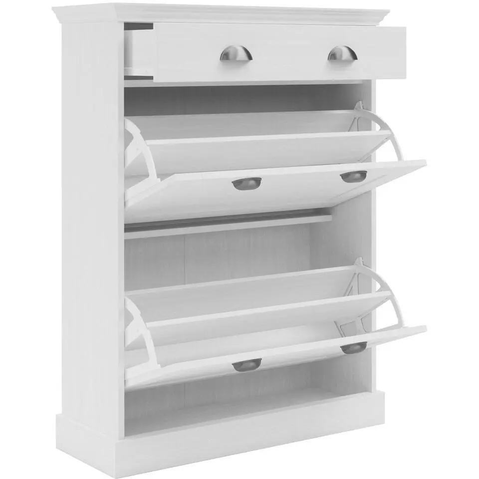 Motala - Schoenenkast met 2 kleppen en 1 lade in wit