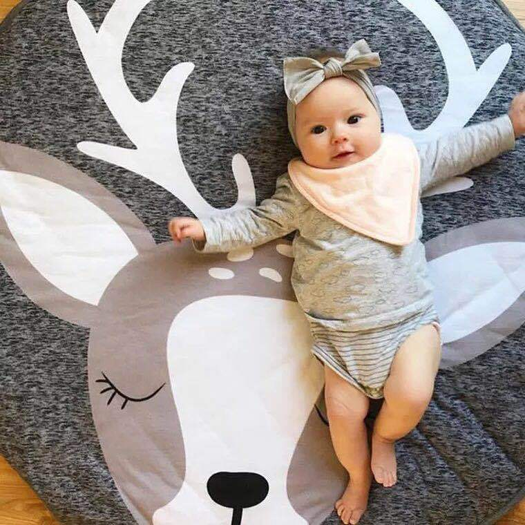 (Ø80cm) Baby Stoff Boden Kissen Runde Spielmatte Weiche Krabbel Decke Spiel Teppich - Hirsch
