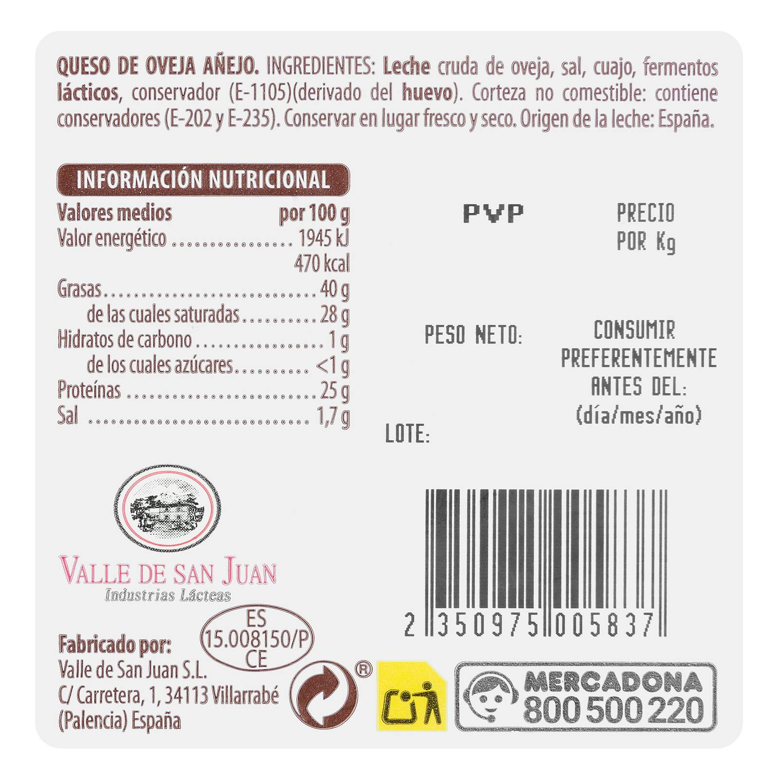 Fromage de brebis fort et affiné Hacendado