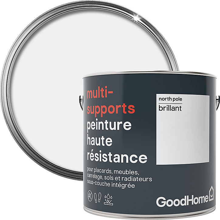 Peinture haute résistance multi-supports GoodHome blanc North Pole brillant 2L