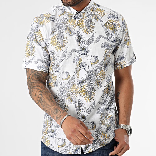 Chemise Manches Courtes Floral Blanc Jaune