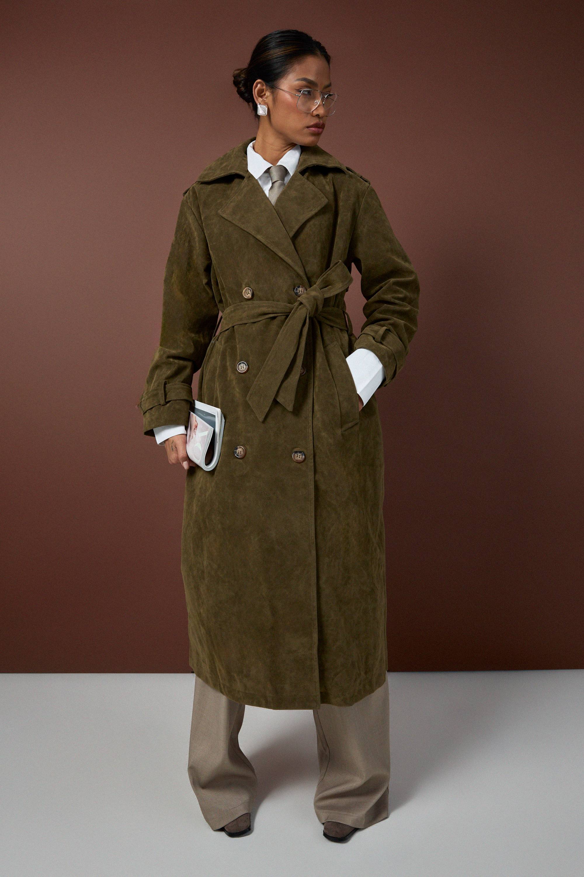 boohoo Trench-coat en suède synthétique
