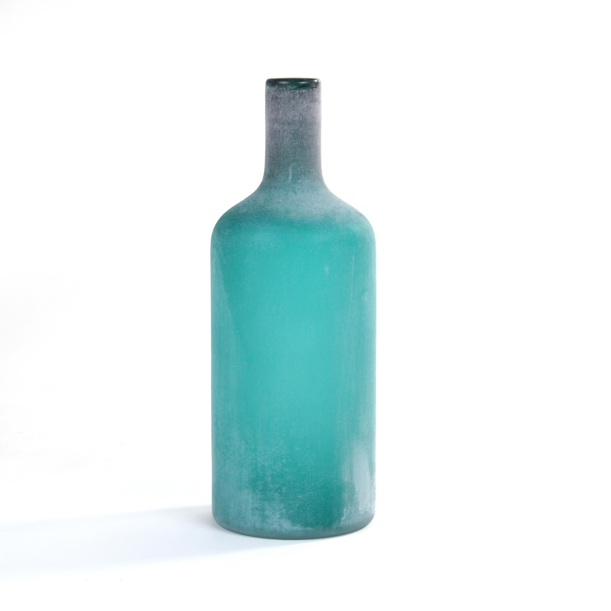 Glasflasche 'Tusk', petrol, gefrostet, Ø 15 cm, H 40 cm von fischer's lagerhaus