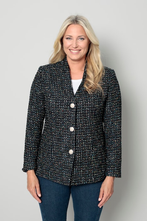 Bouclé-Blazer, figurumspielend, Multicolor-Muster, Schmuckknöpfe