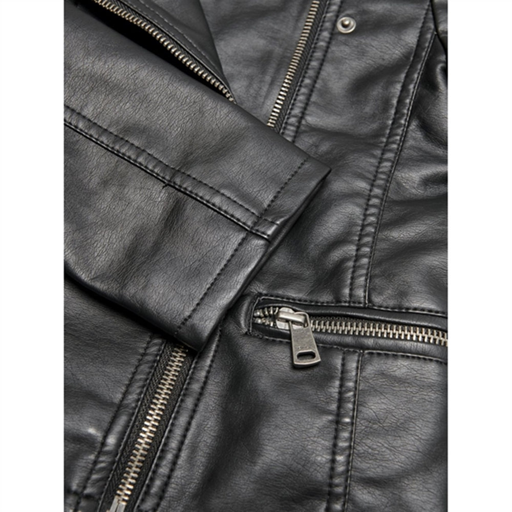 Black Freya Faux Læder Biker Jakke Noos