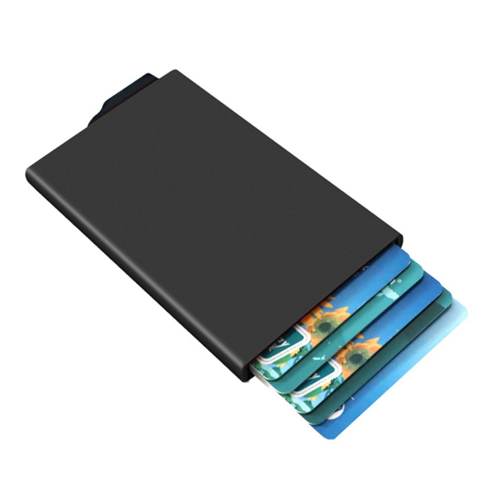 Mini Kreditkarten Aluminium Etui mit Kartenauswurf-Mechanismus (RFID Schutz) - Schwarz
