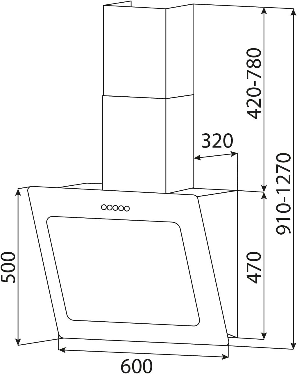 Klarstein Helena Dunstabzugshaube kopffrei, Kopffreihaube Wandhaube mit 595 m³/h, RGB Ambiente-Licht, Umluft & Abluft, LED-Beleuchtung, Touch-Control, 60 cm, schwarz