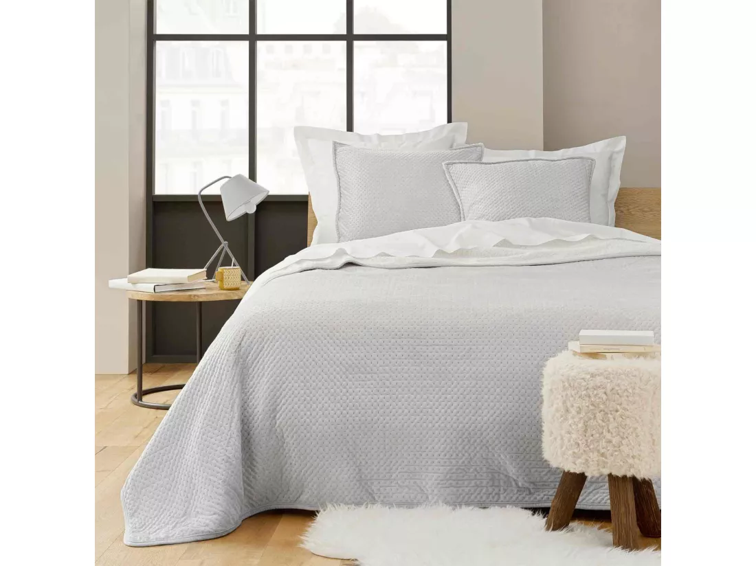Couvre-lit velours relief/sherpa Mylene Gris