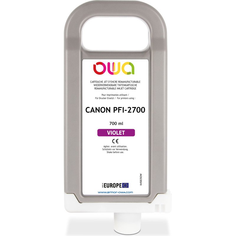 Cartouche d'encre traceur remanufacturable OWA - standard - Violet - pour CANON PFI-2700 V