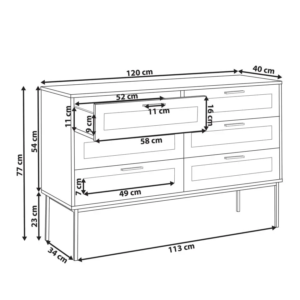PASCO - Dressoir 6-lades - Lichte houtkleur - Rotan