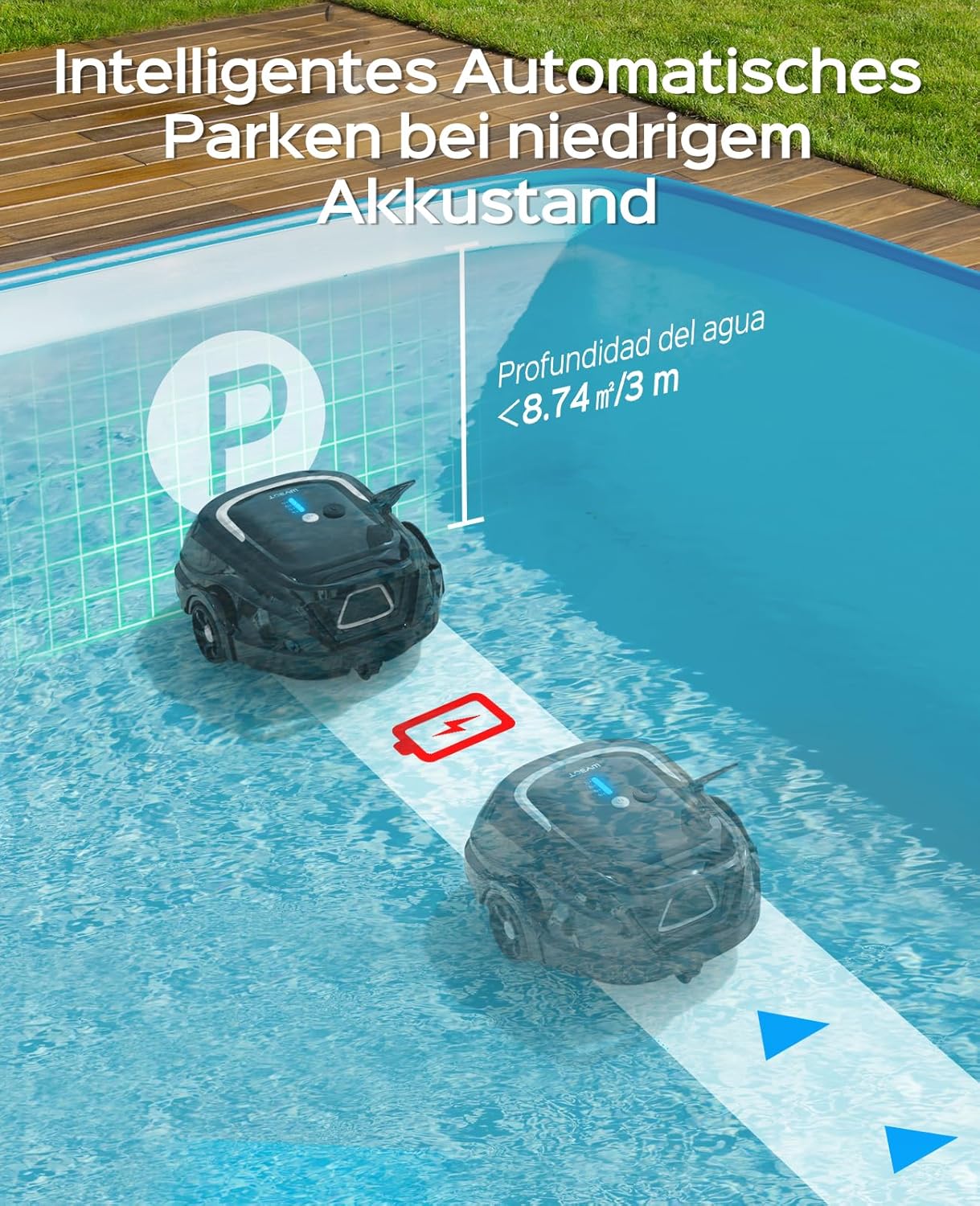 WYBOT (2025 Upgrade) A1 Poolroboter, Laufzeit bis zu 120 Minuten, Pool Roboter Kabellos mit Doppelfilter und Poolroboter Akku, Poolroboter für Aufstellpool bis zu 100㎡(Schwarz Weiß)