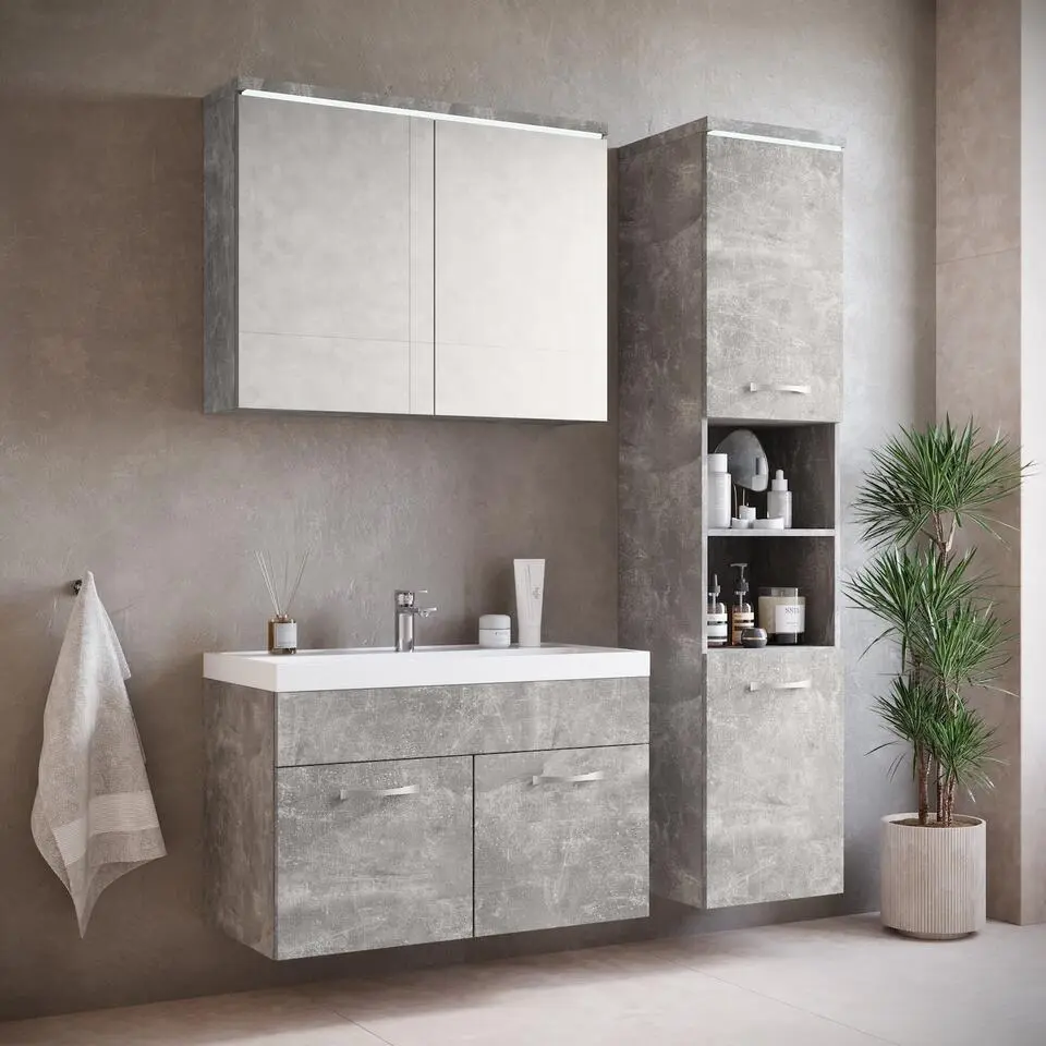 Badplaats Badkamermeubel Set Paso 80 x 40 cm - Beton Grijs - Badmeubel met