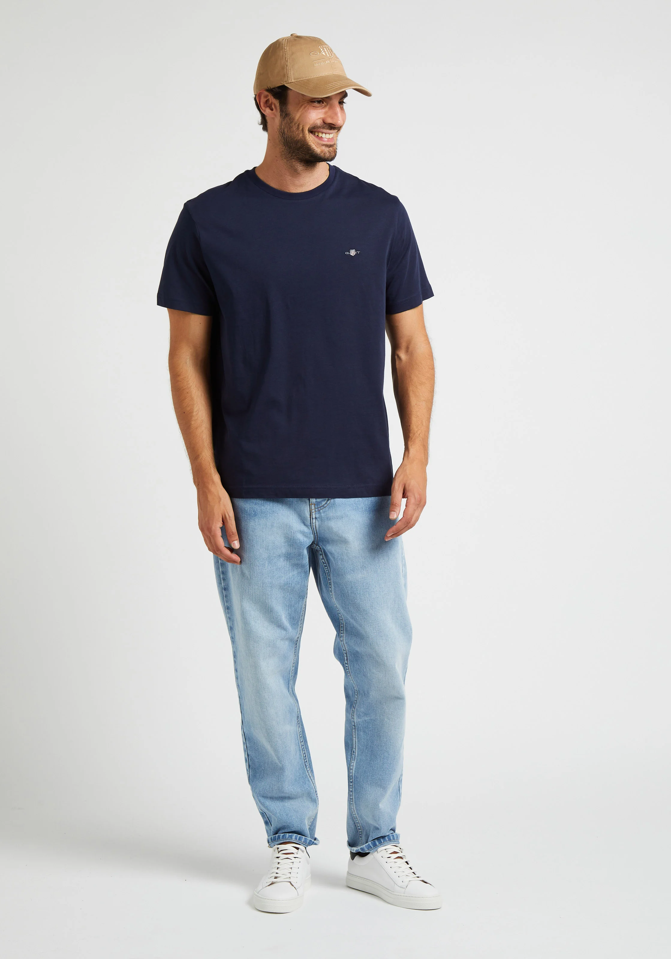 Tee-shirt col rond droit en coton | Bleu