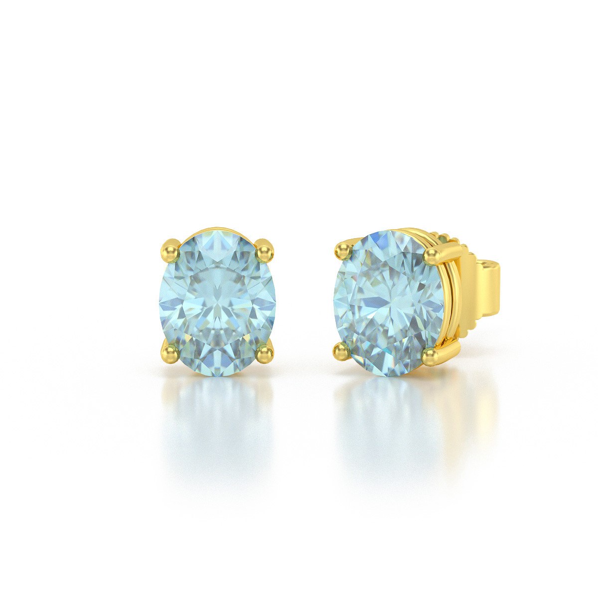 Boucles d'oreilles ADEN Or 585  Jaune et Aigue-Marine forme Ovale 1.02grs 4MM