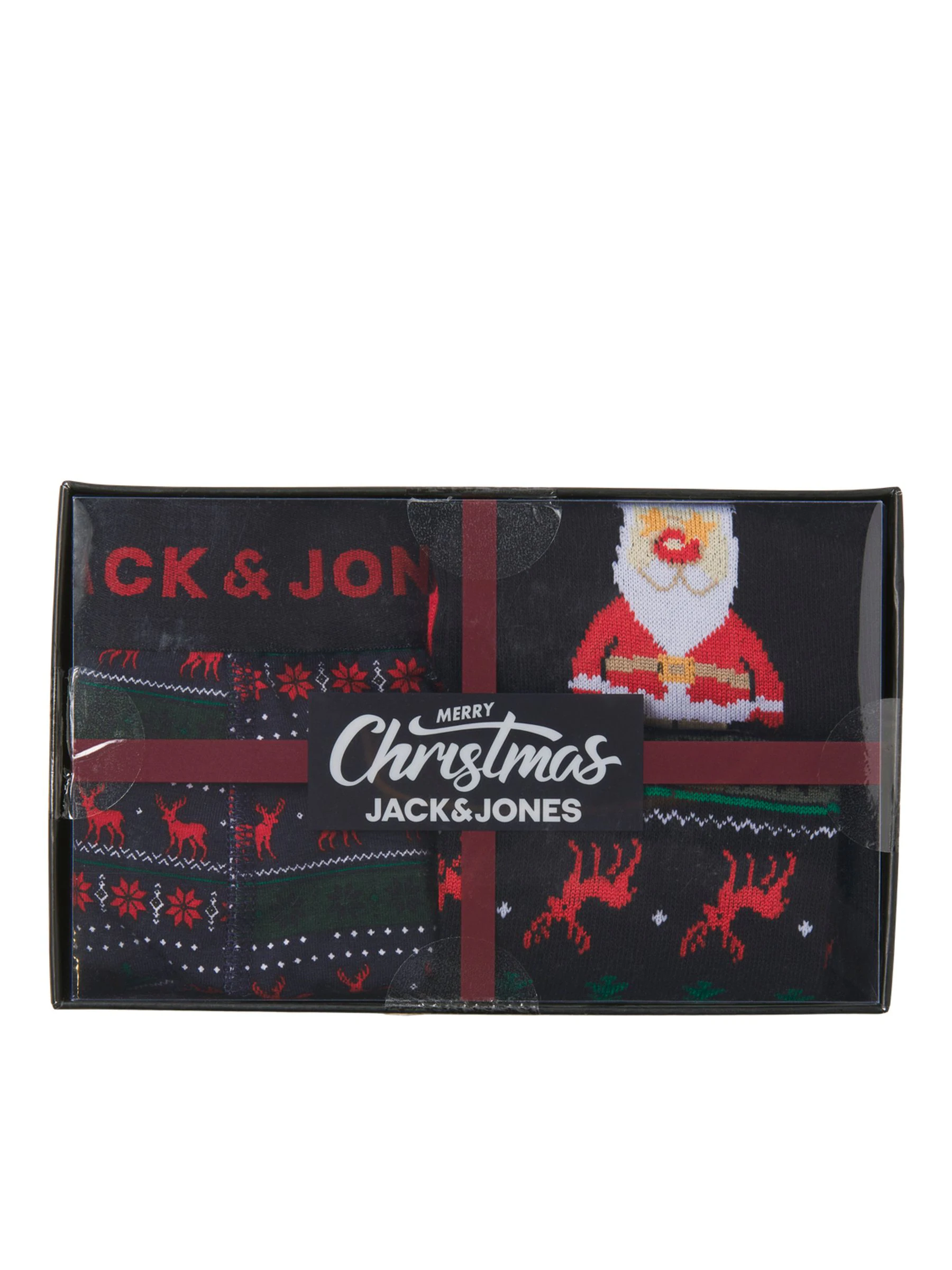 Zwart - Jack & Jones cadeauset van boxershorts en sokken met kerstrendier